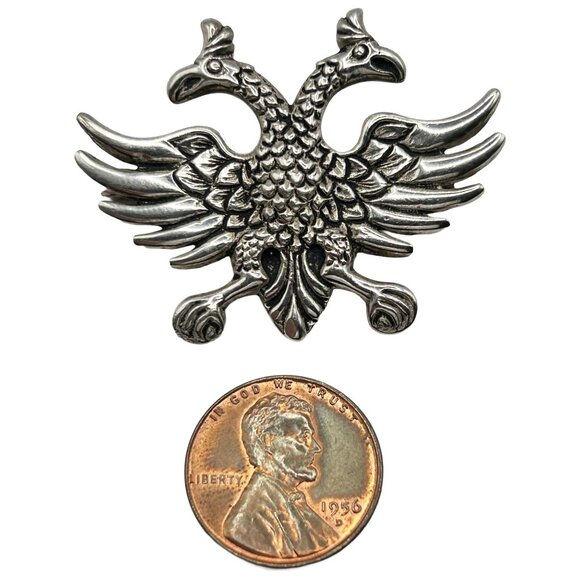 Vintage 800 Alpaca Silver Russian Imperial Eagle Double Headed Eagle Brooch Pin - Picture 2 of 6